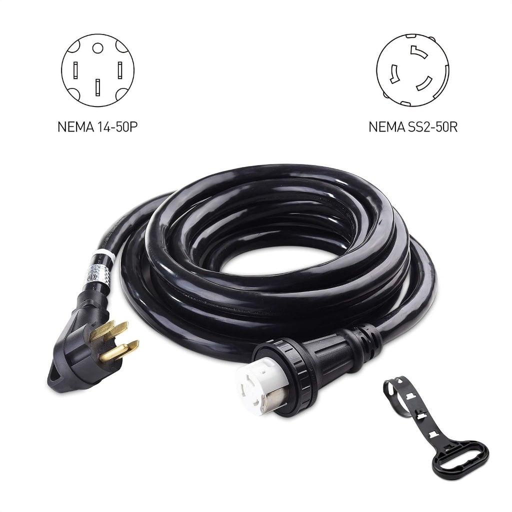 Cable Matters 4 Prong 50 AMP RV Adapter Cord - 25ft, 50A/250V/12500W, NEMA 14-50P to NEMA SS2-50R with Twist Lock, Generator Power Cord, Generator Extension Cable