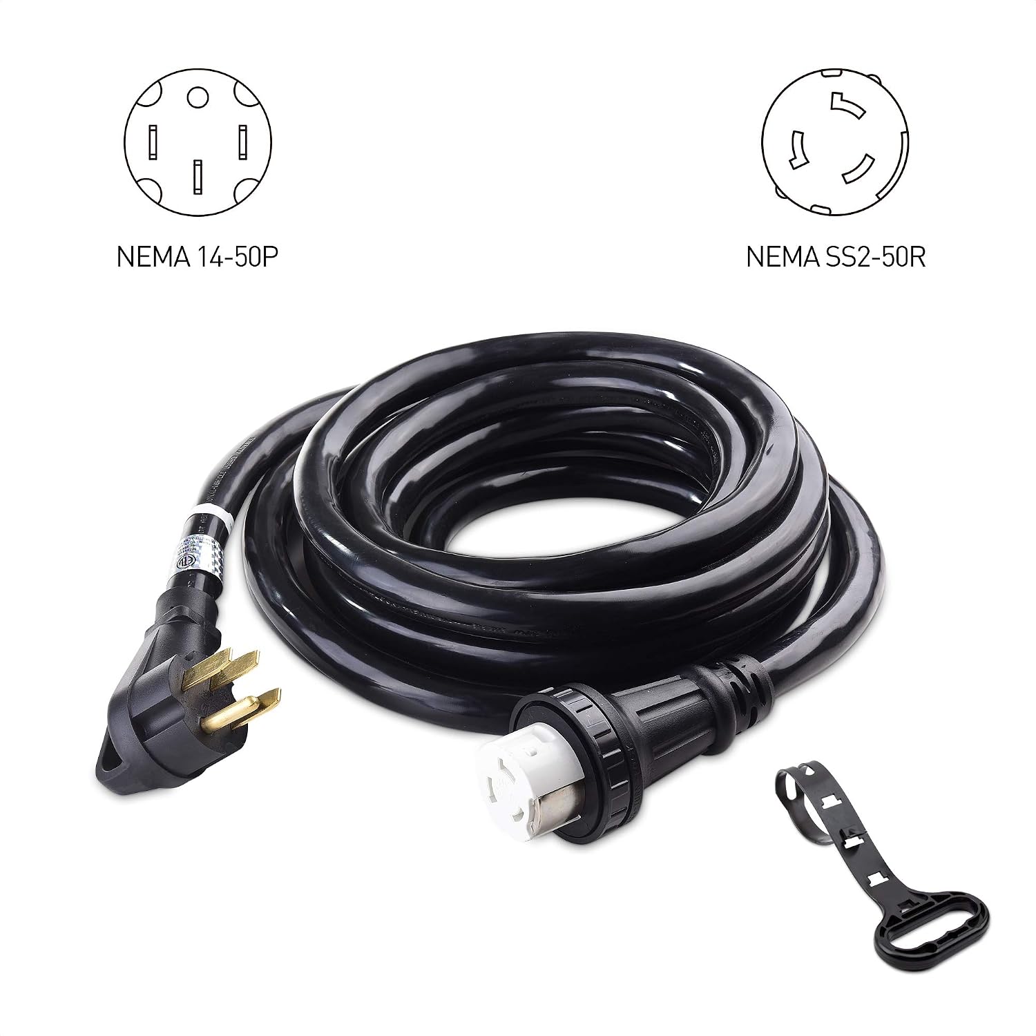 Cable Matters 4 Prong 50 AMP RV Adapter Cord - 25ft, 50A/250V/12500W, NEMA 14-50P to NEMA SS2-50R with Twist Lock, Generator Power Cord, Generator Extension Cable