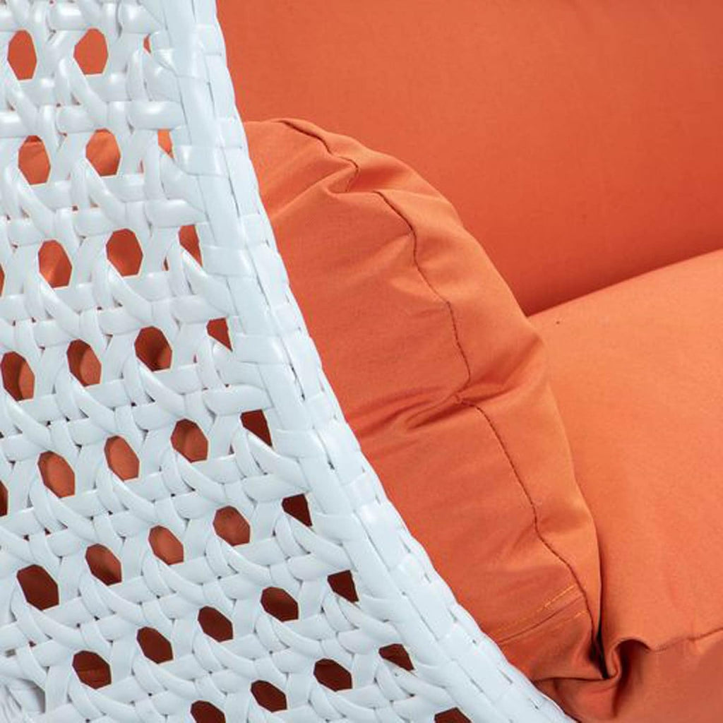 LeisureMod 2 Person Wicker Egg Chair Outdoor Indoor Bedroom Patio Hanging Lounge Swing Hammock Chairs with White Stand and UV Resistant Cushions (Orange)
