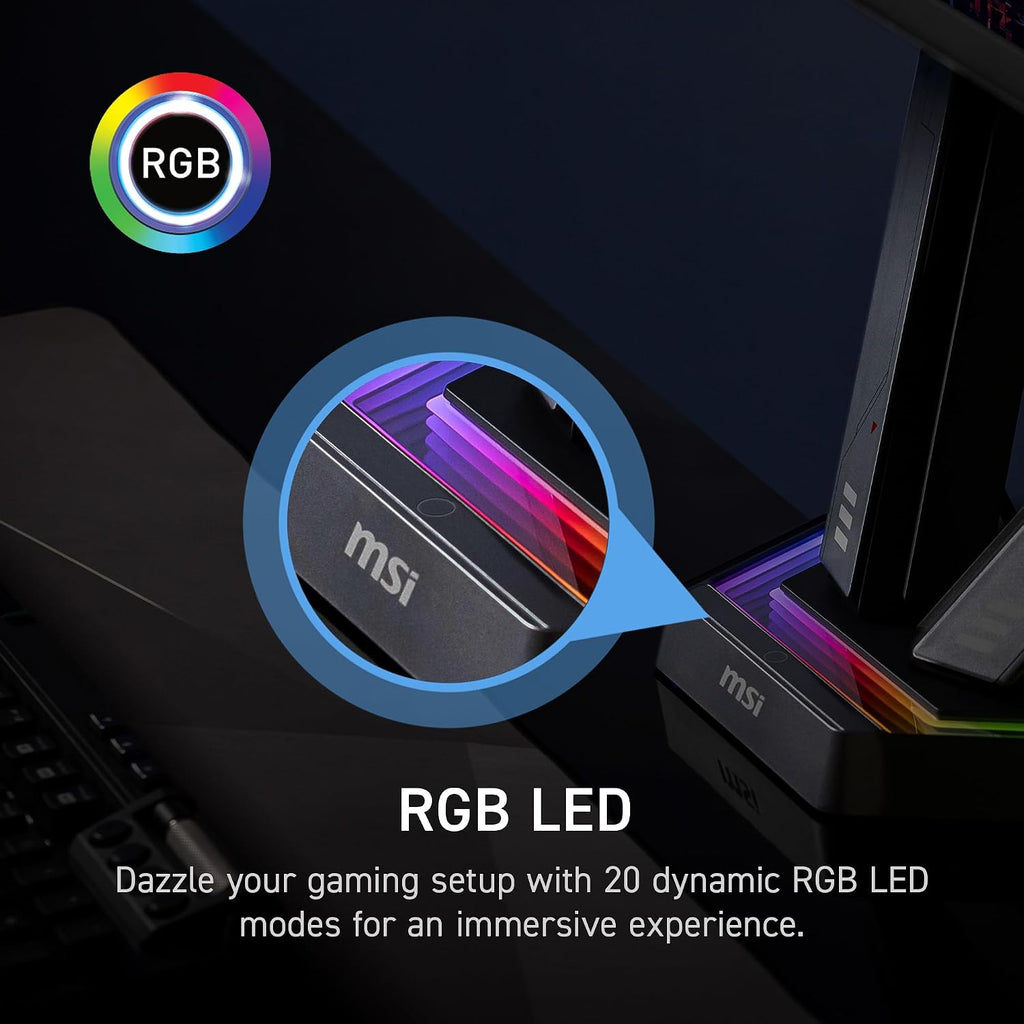MSI MPG MT161DR - Premium RGB Dual Monitor Stand Arms, 17-38' Support, VESA Compatible, Adjustable Spring Assisted Mount, 35.2 lbs per Screen Capacity, Clamp & Grommet, Quick Release Plate - Black
