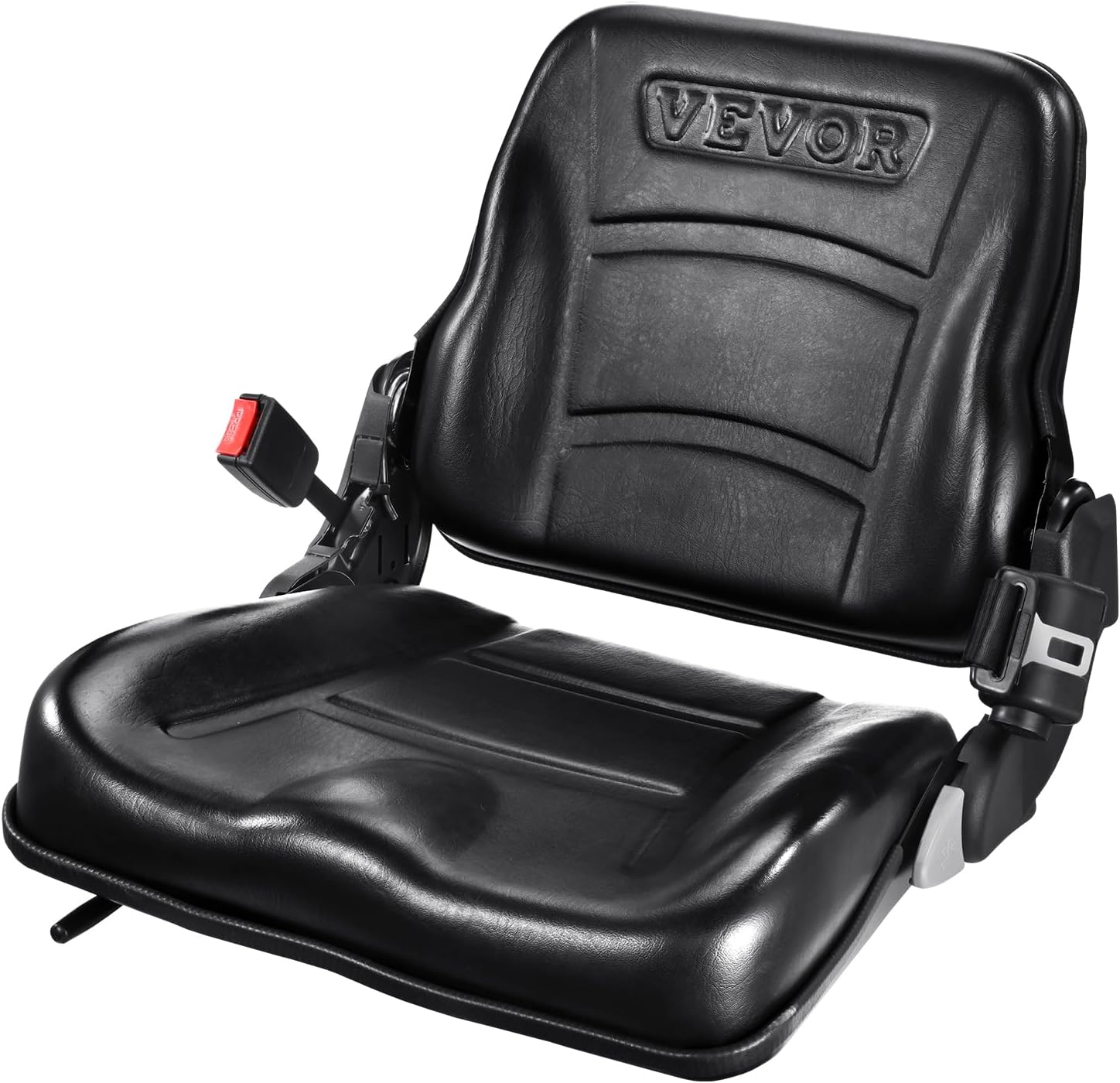 VEVOR Universal Forklift Seat, Tractor Seat with Adjustable Backrest & Safety Belt, Secure Micro Switch Design, Wear-Resistant PVC Mower Seat for Tractor Excavator, Skid Loader
