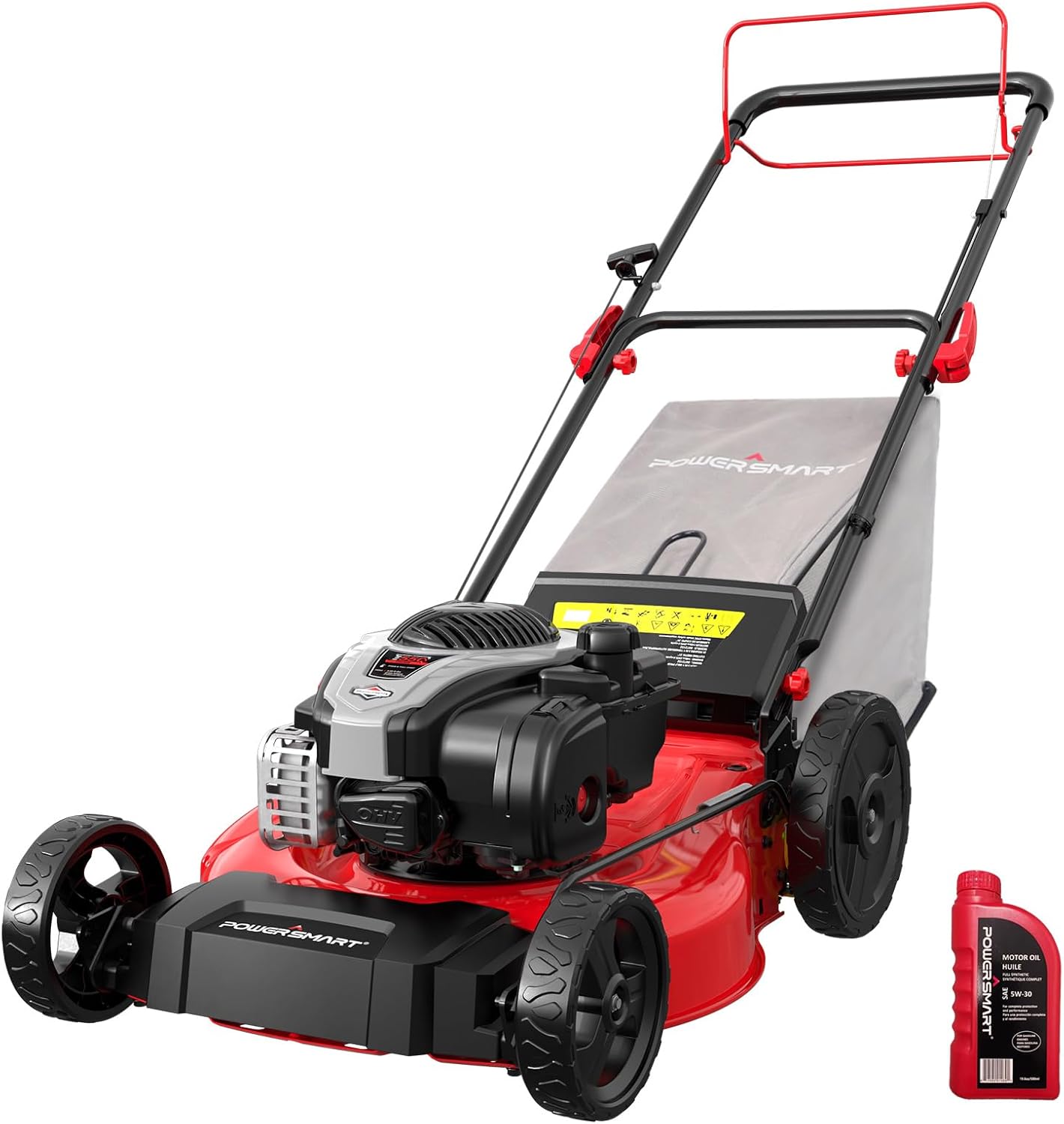 PowerSmart 21' Self-Propelled Lawn Mower with 140cc Briggs & Stratton Engine - Heavy-Duty Steel Deck, 6 Cutting Heights, 3-in-1 Mulching System
