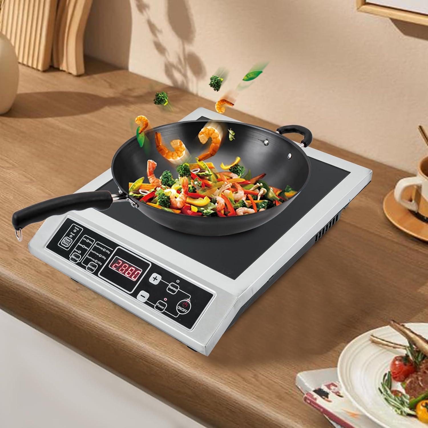 3500W Portable Induction Cooktop, Countertop Burner Induction Hot Plate With 8-Level Temperature And Power Adjustment Function