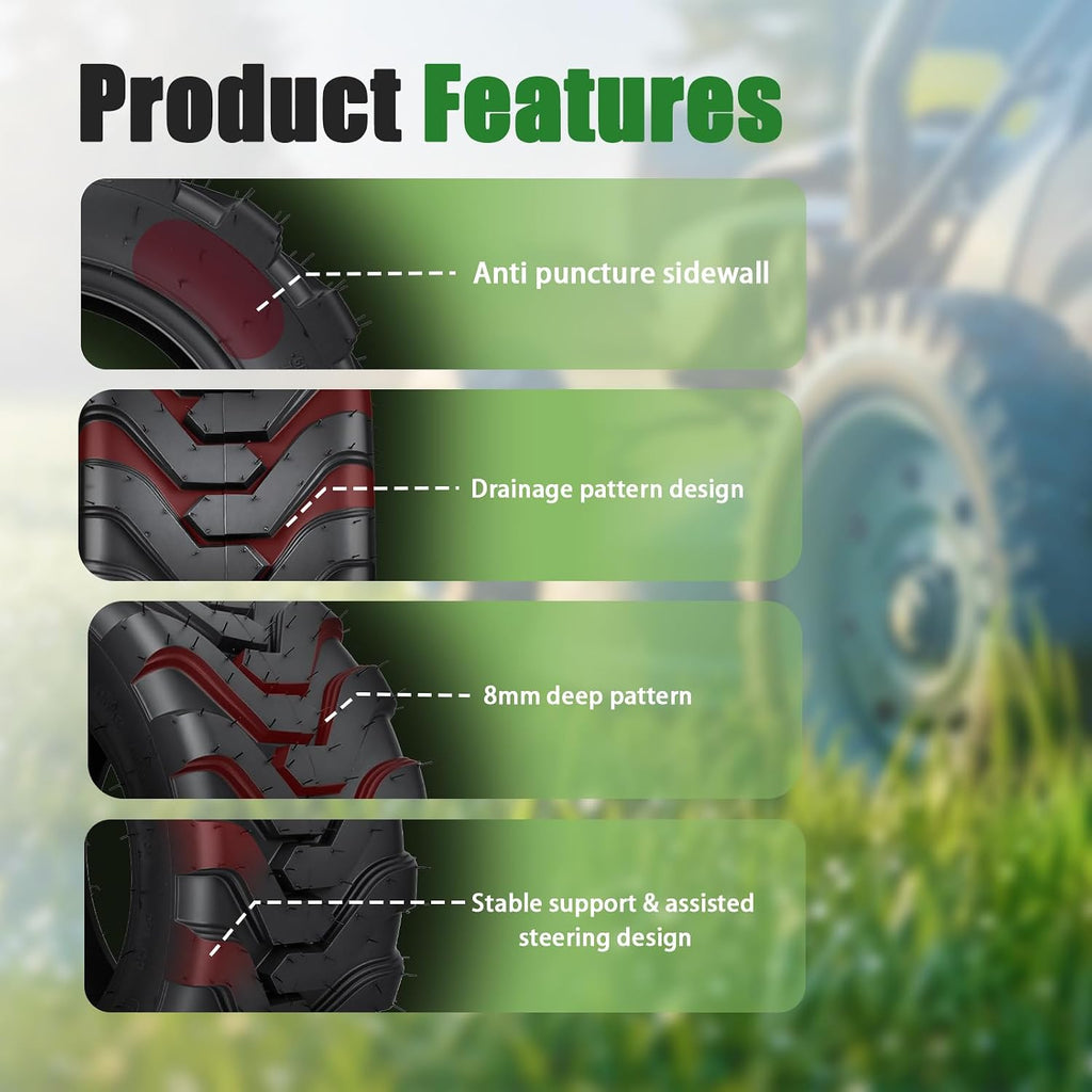 TRIPOWER 18x8.50-10 Garden Tractor Tires, 6 PR Tubeless, R4 Heavy Duty Farm and Lawn Master Tractor Tire Compatible with Kubota John Deere, Set of 2