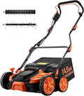 VEVOR 2-in-1 Electric Dethatcher and Scarifier, 16-Inch 15 Amp, Corded Lawn Dethatcher with 14.5-Gallon Thatch Collection Bag, 5-Position Depth Adjustment, Walk Behind Machine for Garden Yard Grass