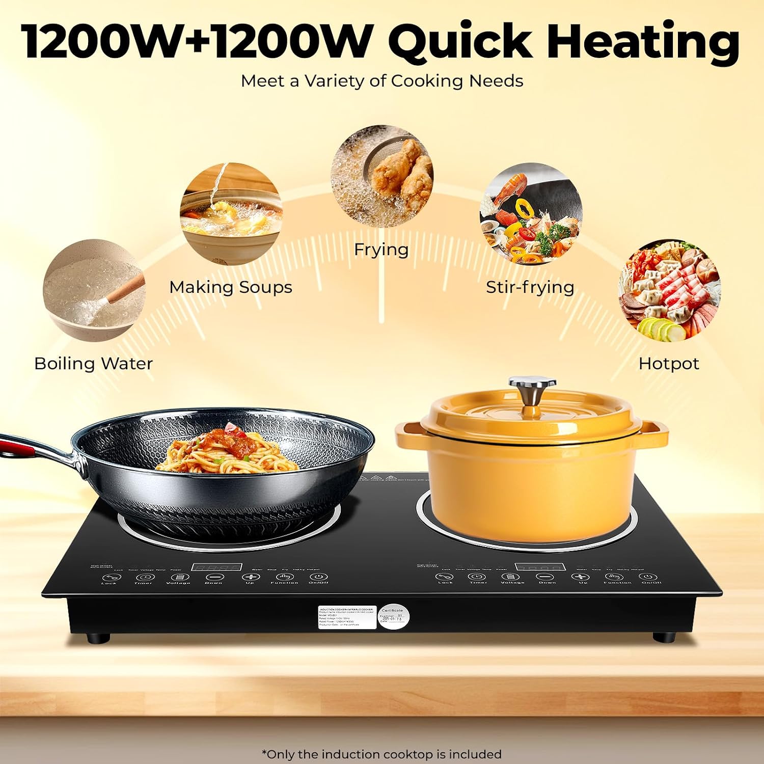 Double Cooktop Induction Countertop Burner, 2400W Portable Induction Cooktop LED Display 8 Gears Temperature Adjustment Timing Electric Stove Hot Plate for Home Kitchen Flat Restaurant