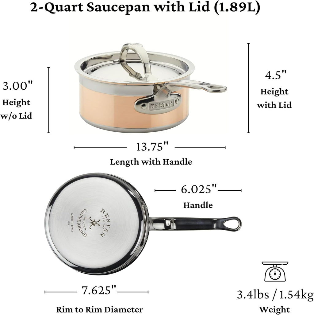 Hestan - CopperBond Collection - 100% Pure Copper Sauce Pan, Induction Cooktop Compatible, 2 Quart