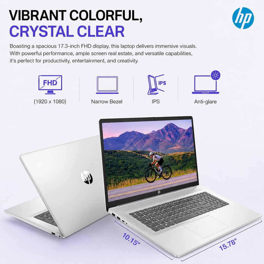 HP 17.3 Inch FHD Business Laptop with Microsoft 365 for The Web, AMD 7000 Series Ryzen Processor (Beats Intel i7-1355U), Copilot AI, 16GB RAM, 1TB SSD, HDMI, Wi-Fi 6, Windows 11, WOWPC USB