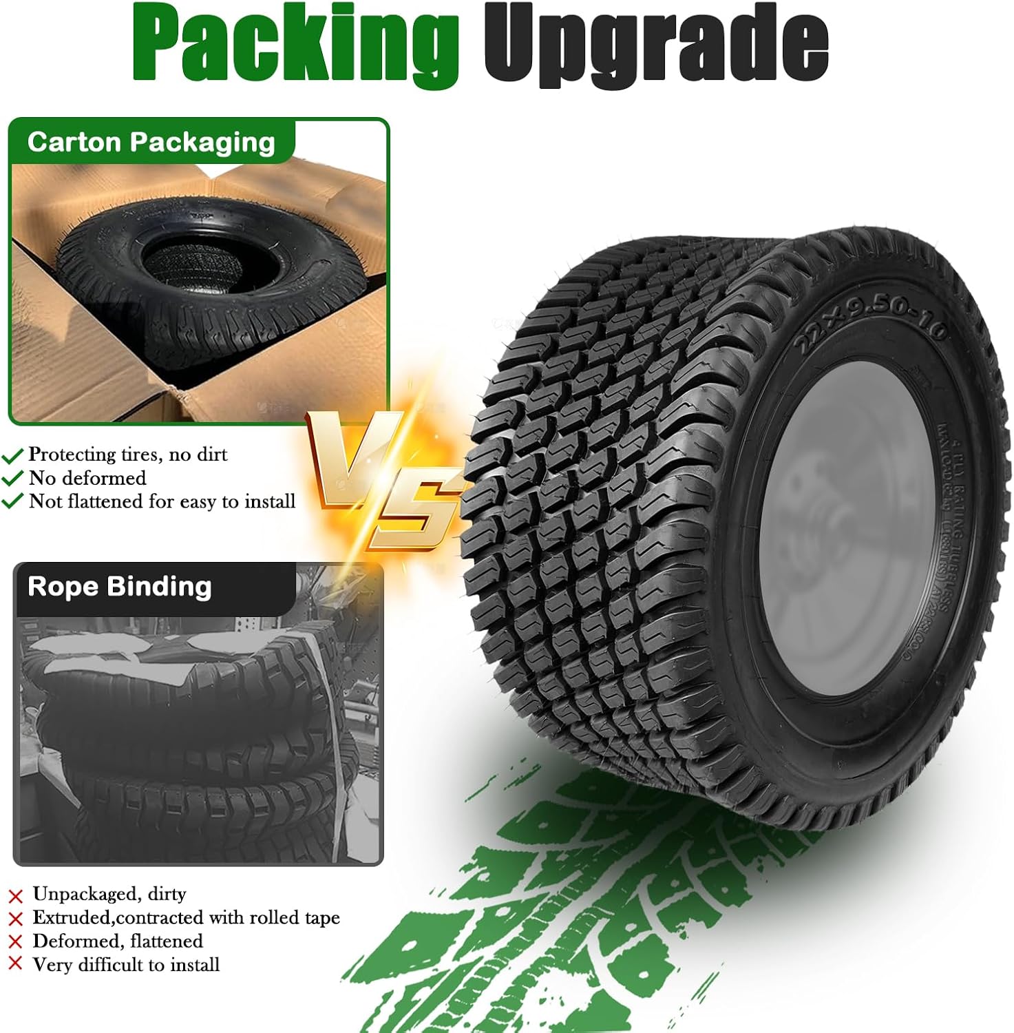 TRIPOWER 22x9.50-10 Lawn Mower Tires - 22x9.5x10 Turf Tire for Zero Turn Riding Lawnmower Golf Cart and Lawn Garden Tractor, Durable, 4PR Tubeless, 1680lbs Capacity, Set of 2