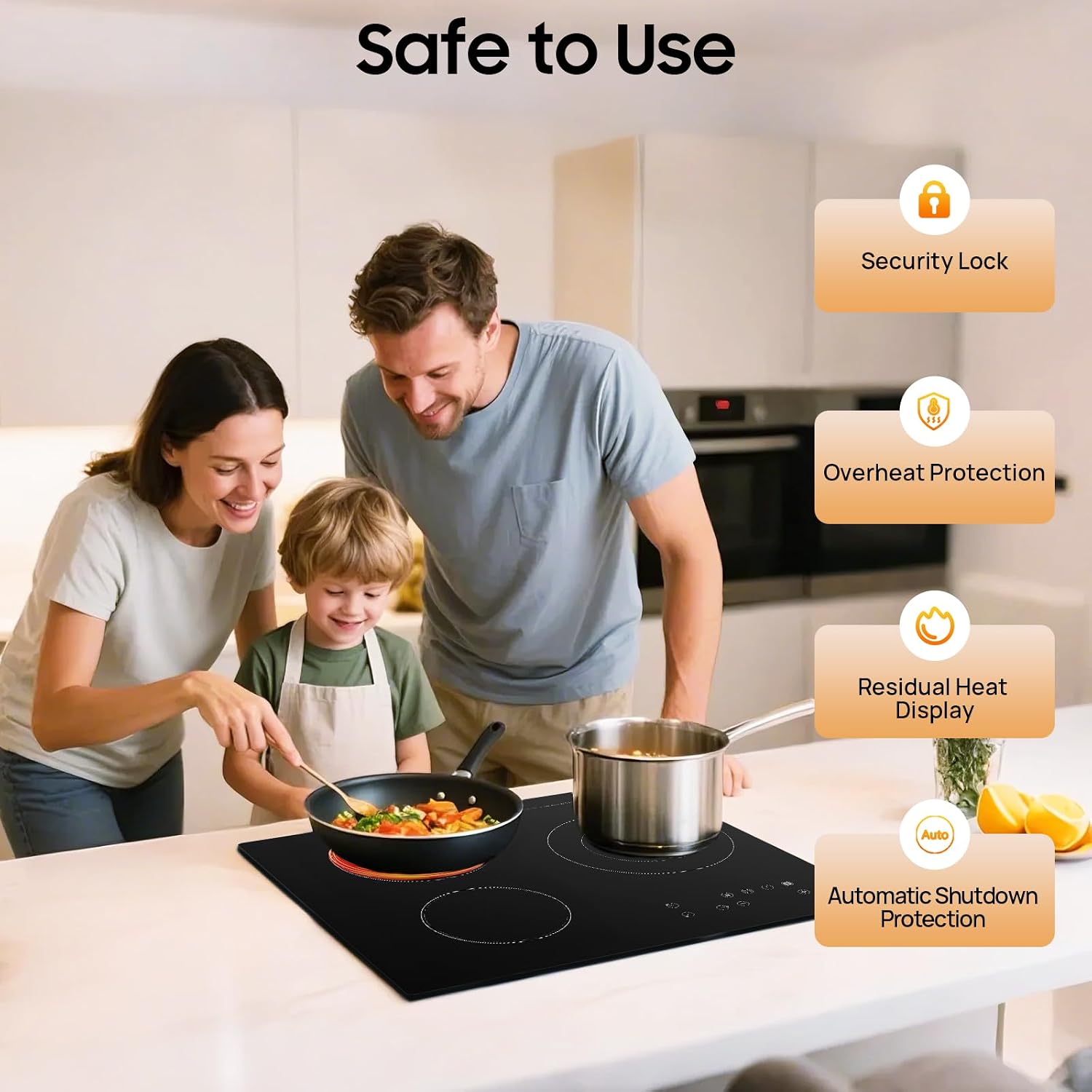 Electric Ceramic Cooktop 3 Burners Induction Cooktop, 110v Radiant Stove Top with Timer, 2600w Electric Stove for Glass Pans, Sensor Touch Controls, 9 Heating Level with Child Safety Lock (No Plug)