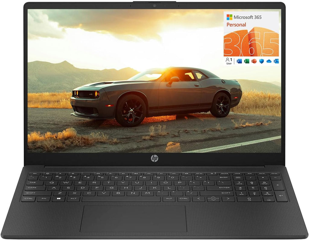 HP 15.6' Portable Laptop (Include 1 Year Microsoft 365), HD Display, Intel Quad-Core N200 Processor, 16GB RAM, 128GB Storage, Wi-Fi 6, Webcam, HDMI, Numeric Keypad, Windows 11 Home, Black