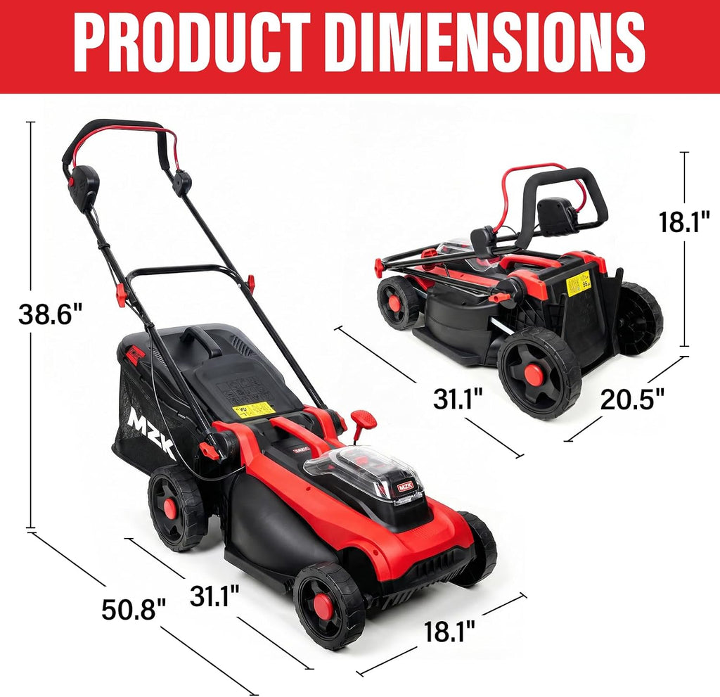 MZK 40V 16' Electric Lawn Mower, 2-in-1 Brushless Cordless Lawn Mower, Walk-Behind Push Mowers with 5-Position Height Adjustment, 2 x 4.0Ah Batteries & Charger Included