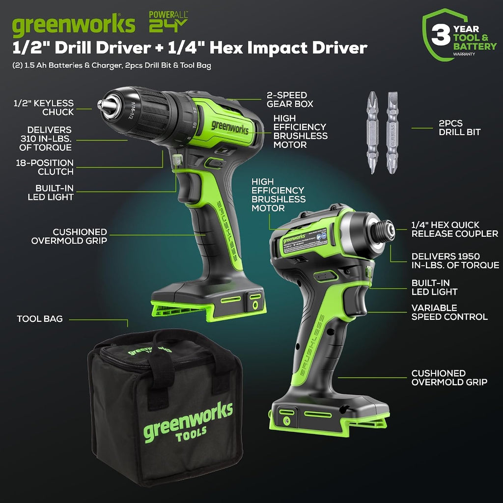 Greenworks 48V (24V x 2) Electric Lawn Mower Combo Kit - 20' Mower, 12' String Trimmer, 320 CFM Blower, 1/2' Drill, 1/4' Impact Driver, 1-1/8' Reciprocating Saw - 5 Batteries, 3 Chargers