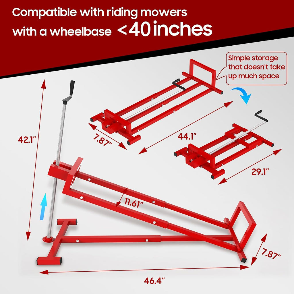 Lawn Mower Lift,Lawn Mower Jack Lift for Riding Mowers,Easy to Install, Safe and Stable.Ridding Mower Lift with telescoping Feature Holds up to 1400 lbs, Rust-Resistant Finish. (Classic Red)