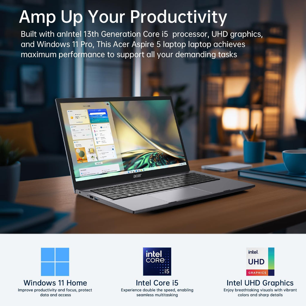 acer Aspire 5 Laptop,15.6' FHD IPS Touchscreen Laptop PC for Student & Business,Intel Core i5-13420H, 8GB LPDDR5 RAM, 512GB SSD, Webcam, Wi-Fi 6, HDMI,w/Accessory, with Lifetime Office Win 11 Home