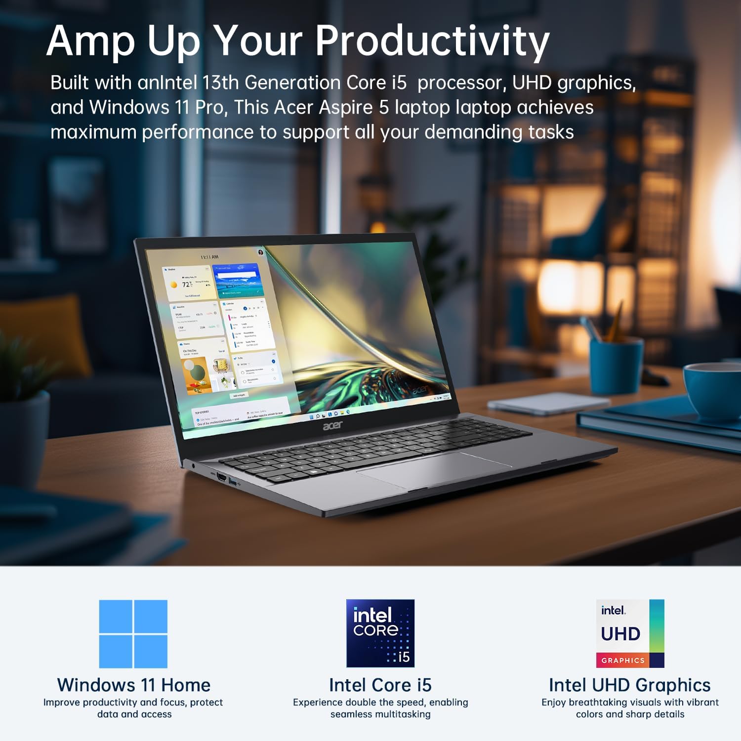 acer Aspire 5 Laptop,15.6' FHD IPS Touchscreen Laptop PC for Student & Business,Intel Core i5-13420H, 8GB LPDDR5 RAM, 512GB SSD, Webcam, Wi-Fi 6, HDMI,w/Accessory, with Lifetime Office Win 11 Home