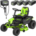Greenworks 80V 42' Riding Lawn Mower (2 Acre, 32 HP Gas Equivalent, 5 MPH, Cargo Bin, Tow Up to 200 lbs.), (4) 5.0Ah Batteries (1,600 Wh Max) + Turbo Wall Charger