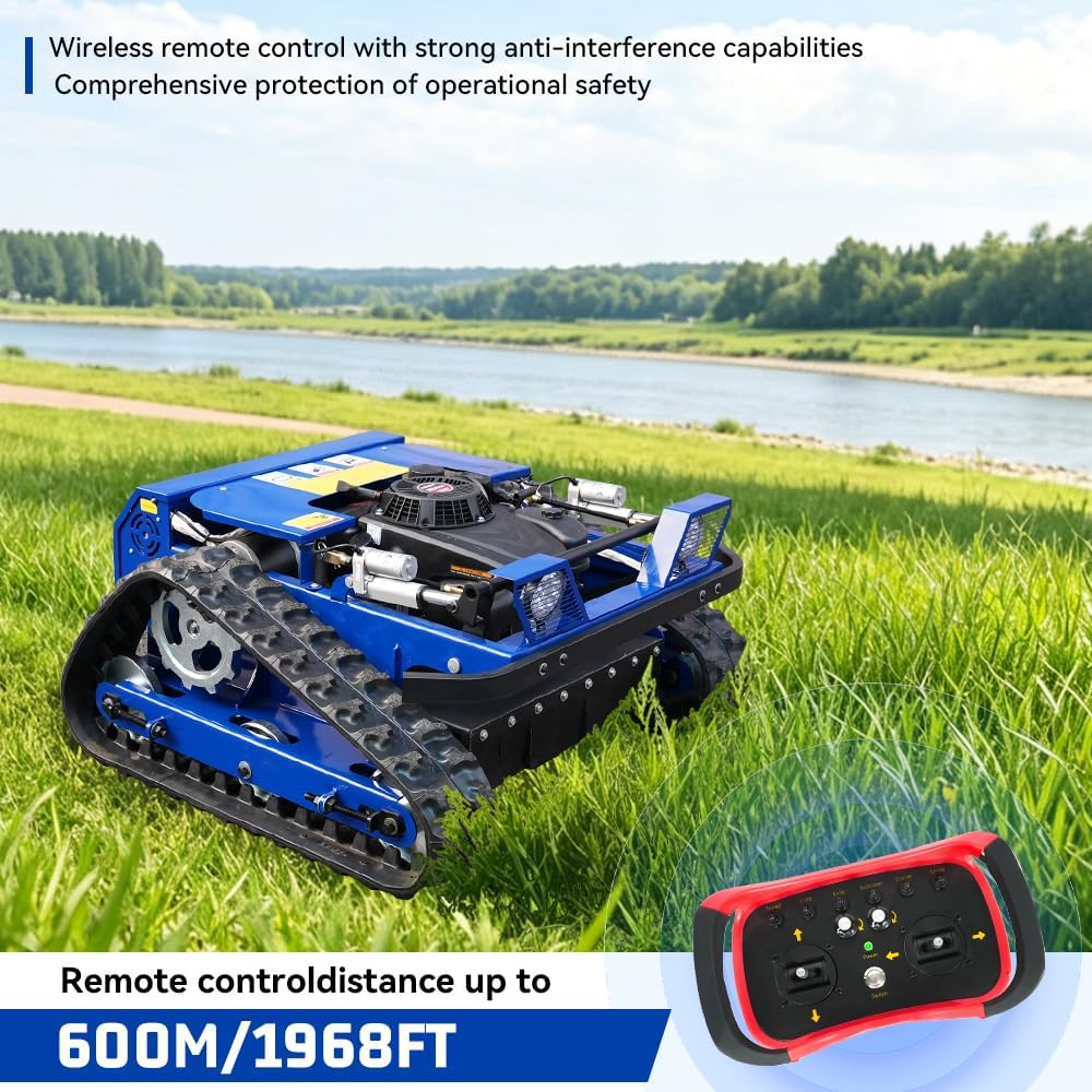 Remote-Controlled Lawnmower, 9HP Tracked Lawnmower, 22-Inch Mowing Width, Remote Start/Stop Control, Suitable for Farms, Gardens, Riverbanks, Lawns