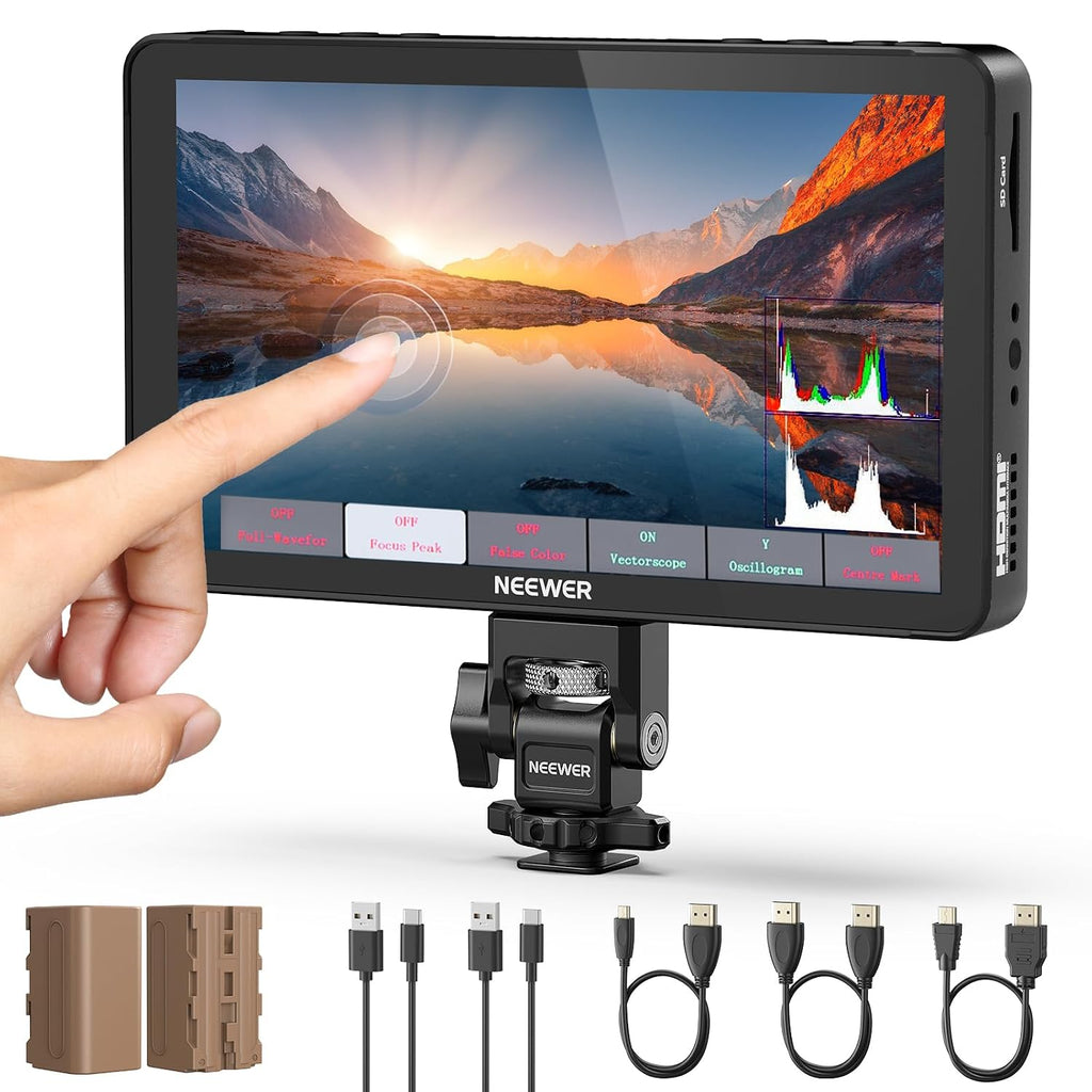NEEWER 7' DSLR Camera Field Monitor, 1200nits 1920x1080 Touchscreen, 4K HDMI Loop in/Out with 3D LUT Peak Focus Video Assist HDR Waveform/SDI/2 4400mAh F750 Batteries for Photography Filmmaking, F700U