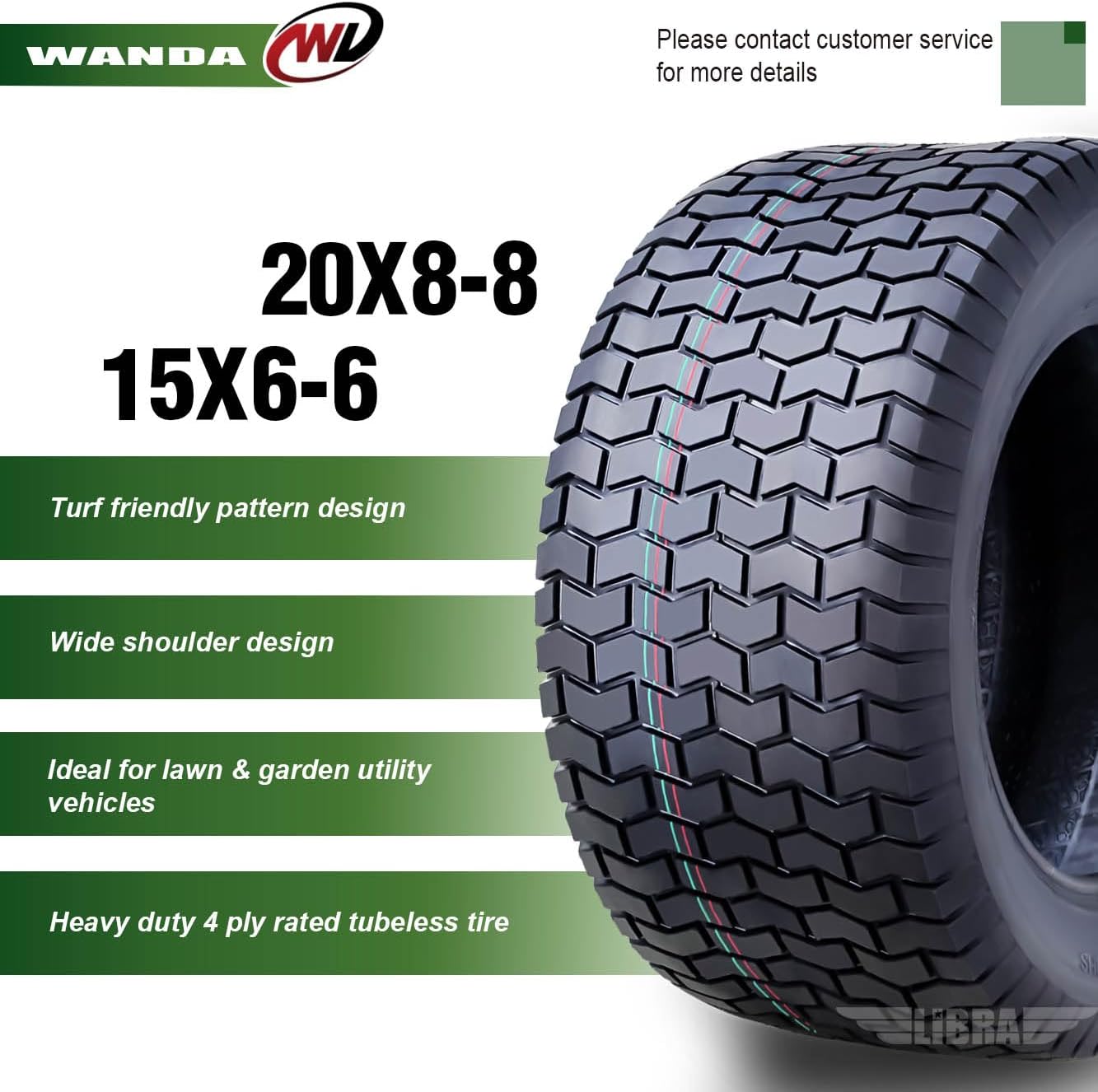 WANDA Set 4 Lawn Mower Turf Tires 15x6-6 Front & 20x8-8 Rear /4PR