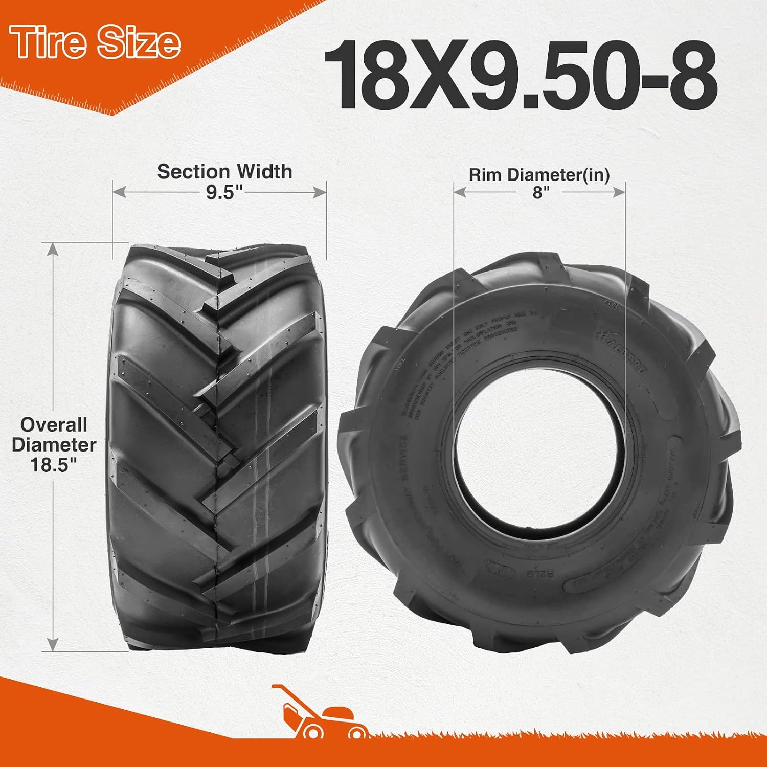 HALBERD Set of 2 18x9.50-8 Lawn Mower Tires 4PR Tractor Tires Great Traction for Garden Tractors Riding Mower Golf Cart Excavators