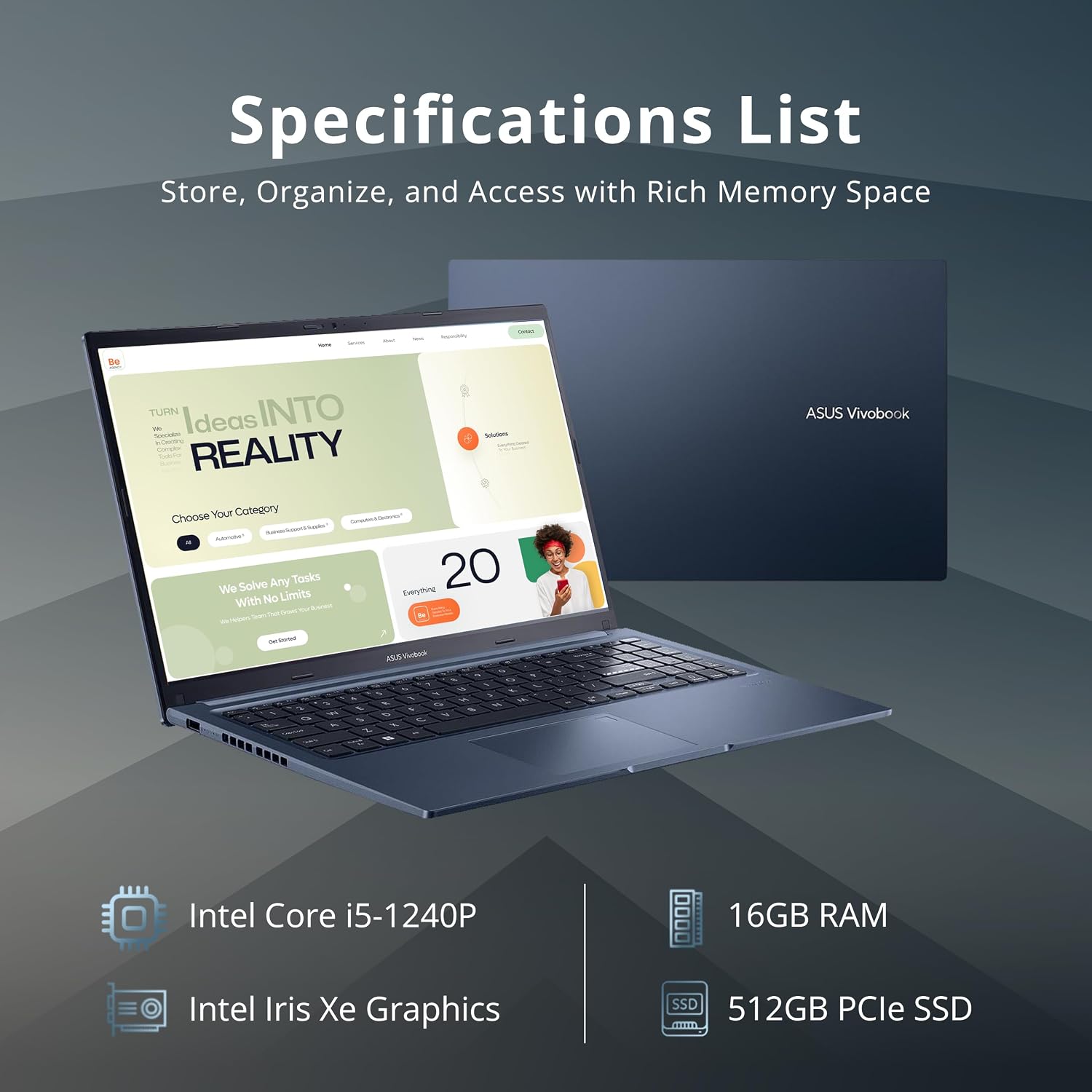 ASUS VivoBook 15 Slim 15.6' FHD Laptop, Intel i5-1240P, 16GB RAM, 512GB PCIe SSD, Intel Iris Xe Graphics, Backlit Keyboard, Fingerprint Reader, Wi-Fi 6, Windows 11 Pro, Blue (Renewed)