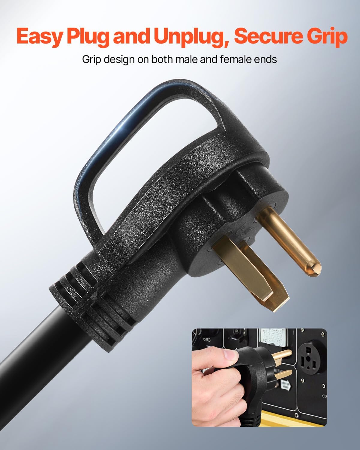 VEVOR 40-Amp Generator Extension Cord 50FT, 8AWG 7500W Heavy Duty Power Cord, NEMA 6-50P to 6-50R STW Welder Cord, ETL Listed for Generator & Welder with Storage Bag