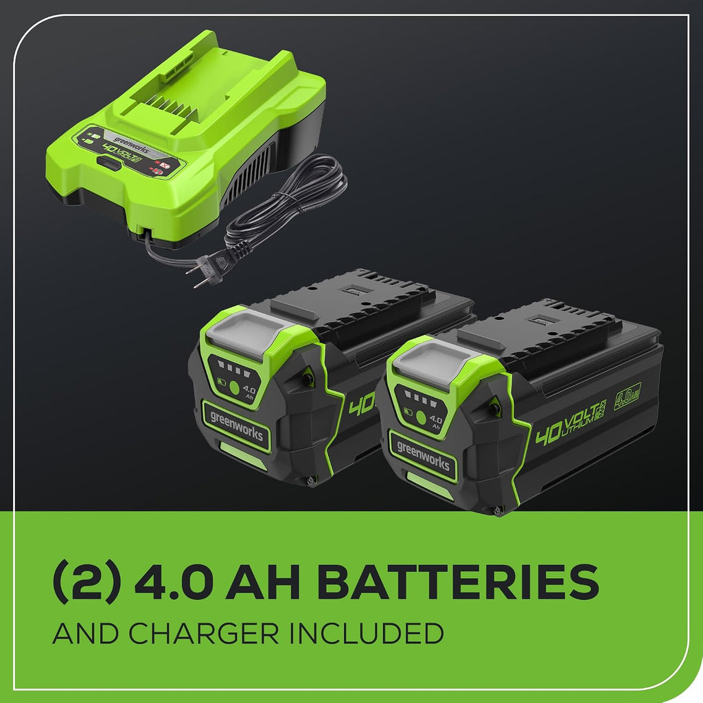 Greenworks 40V 21' Brushless Cordless (Smart Pace / Self-Propelled) Lawn Mower (75+ Compatible Tools), (2) 4.0Ah Batteries and Charger Included