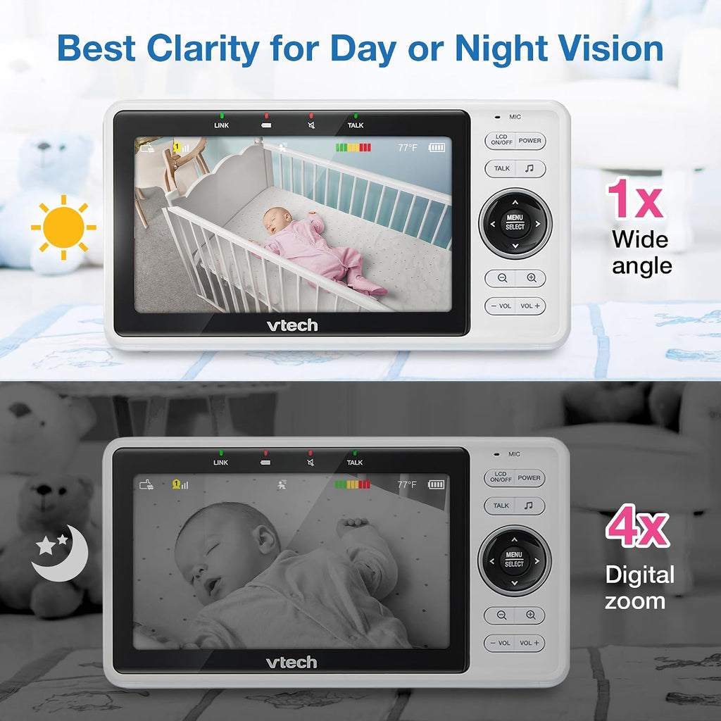 VTech VM901 Smart WiFi Baby Monitor – 1080p Camera, 5' HD Screen, Remote Pan Tilt Zoom, Free App, Night Vision, No Subscription