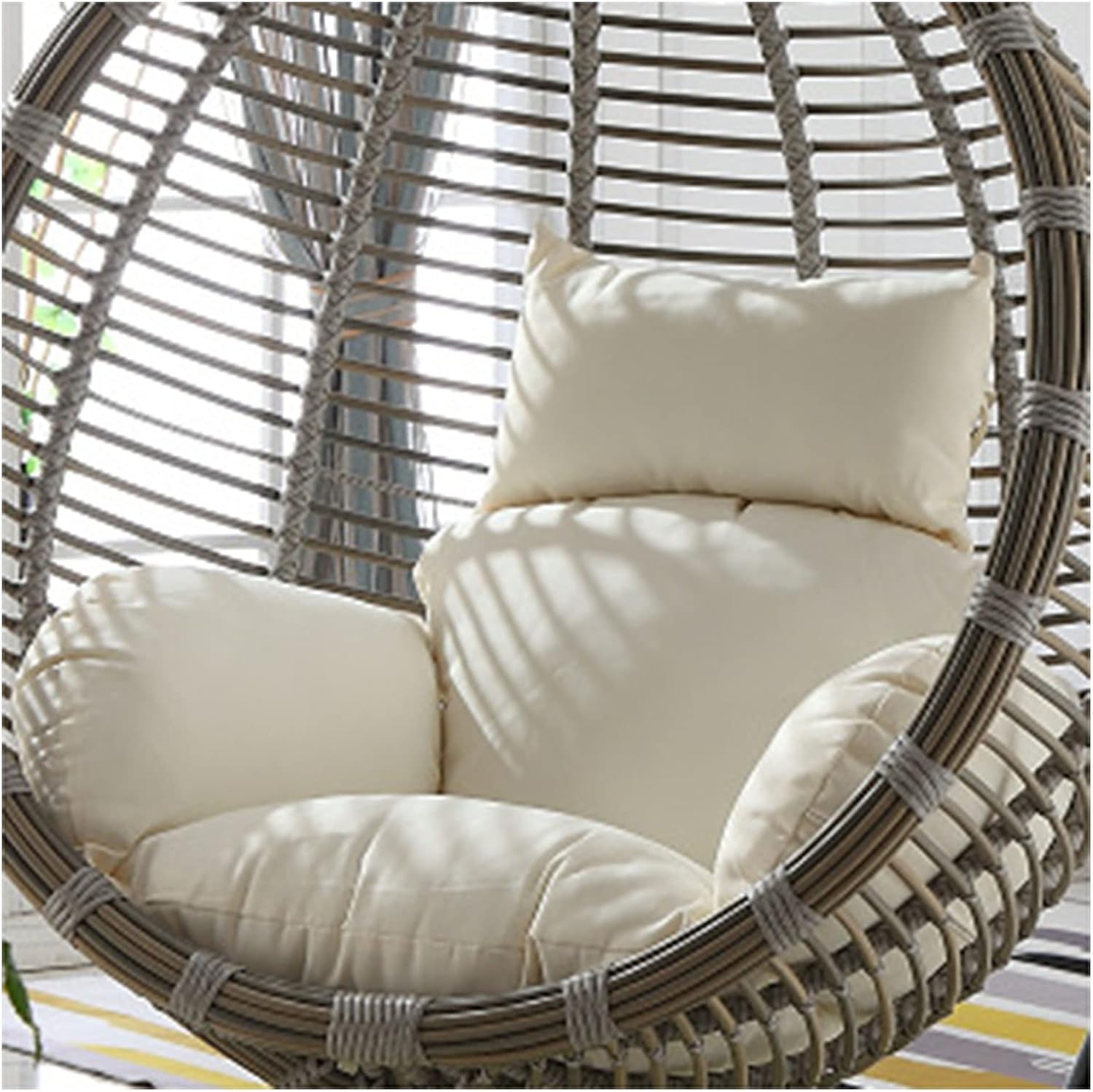 Hanging Egg Chair Cushion, Waterproof Outdoor Single Seat Swing Egg Chair Cushion with Zipper for Garden Outdoor Indoor Patio (Only Cushion),White,120x90cm
