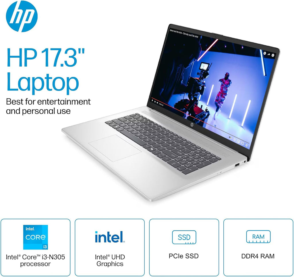 HP 17.3' Business BrightView Laptop, Intel i3 8-Core Processor, 32GB RAM, 2TB PCI-E SSD, HDMI, USB-C, Windows 11 Pro with Copilot, Includes Hub and Mouse, Intel UHD Graphics, Silver