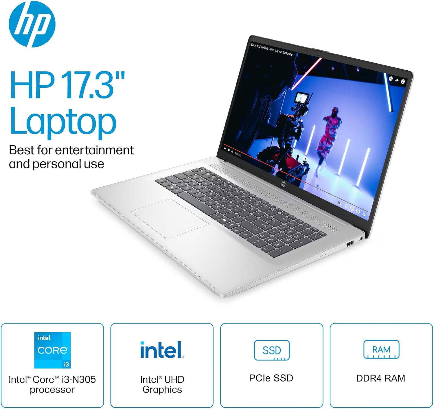 HP 17.3' Laptop Computer, Intel 13th 8-Cores i3-N305 Processor, 32GB RAM, 512GB PCI-E SSD, Windows 11 Pro, Free Lifetime MS Office • Copilot AI, 10-Key Number Pad, w/Accessories, Natural Silver