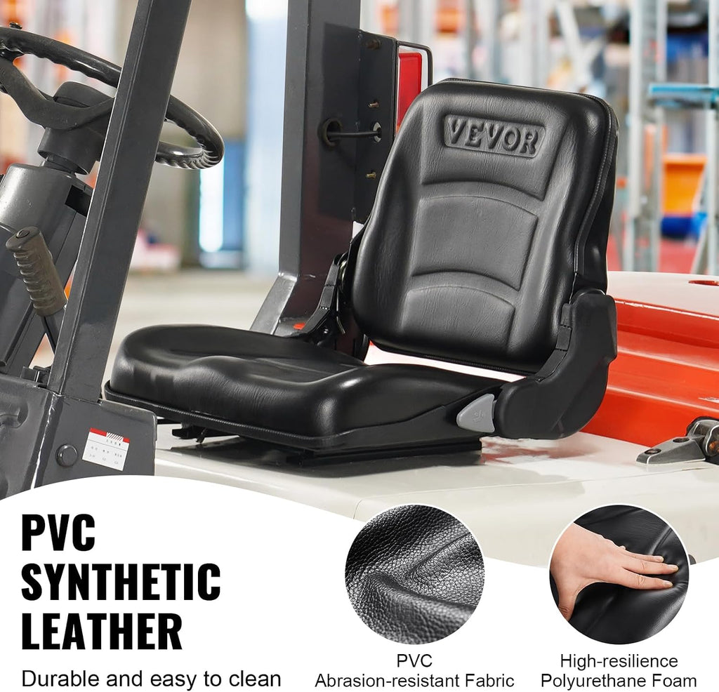 VEVOR Universal Forklift Seat, Fold Down Tractor Seat with Adjustable Angle Back and Micro Switch, 6.3-13.4 inch Extended Slot Comfortable Forklift Seat for Tractor Loader Excavator