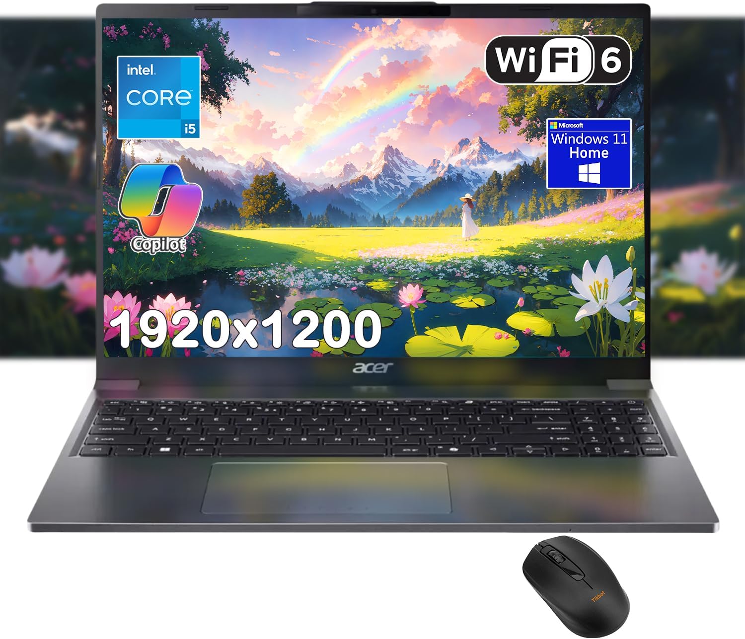 acer Aspire Go 15 Laptop, 15.3' WUXGA IPS Display, Intel Core i5-1334U, AI Copilot, Long Battery Life, FHD Webcam, Windows 11, w/Mouse (8GB RAM | 512GB PCIe SSD)