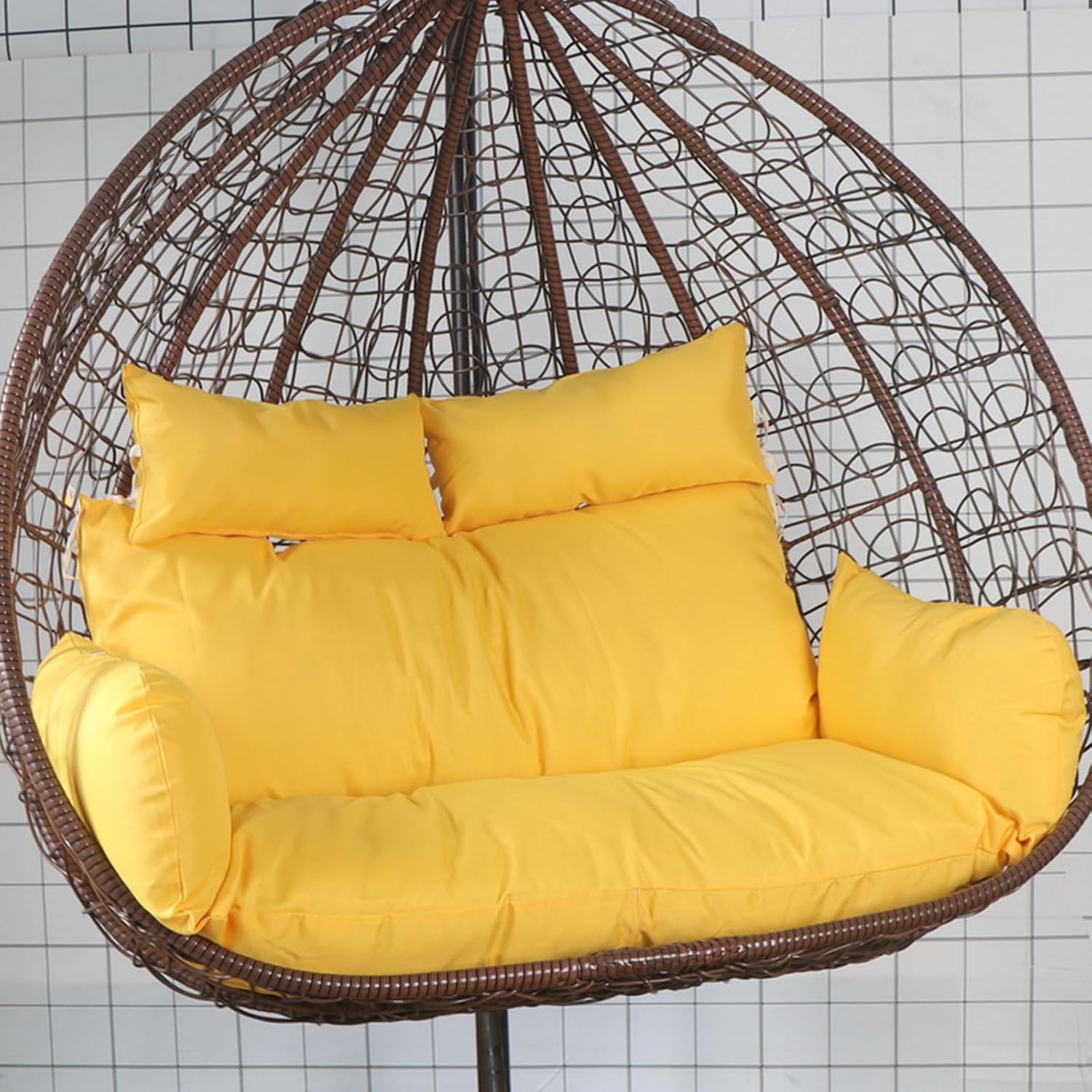Hammock Swing Chair Cushion, Swing Chair Replacement Pad, Double Egg Chair Cushion Luxury Outdoor Patio Wicker Loveseat Hanging Chair Cushion for 2 Persons Patio Backyard Balcony,Yellow