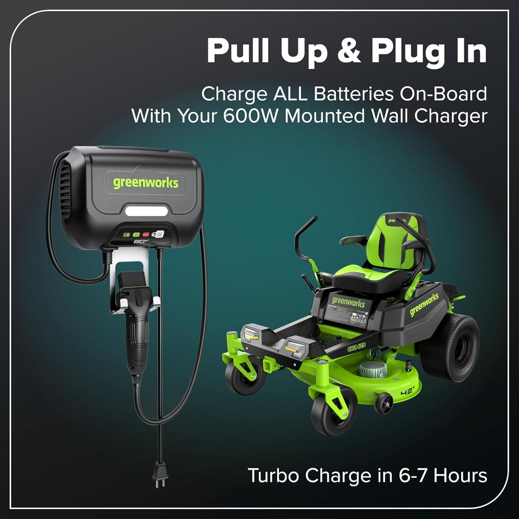 Greenworks 80V 42' CrossoverZ Zero Turn Riding Lawn Mower, (6) 6.0Ah Batteries and 600W Charger