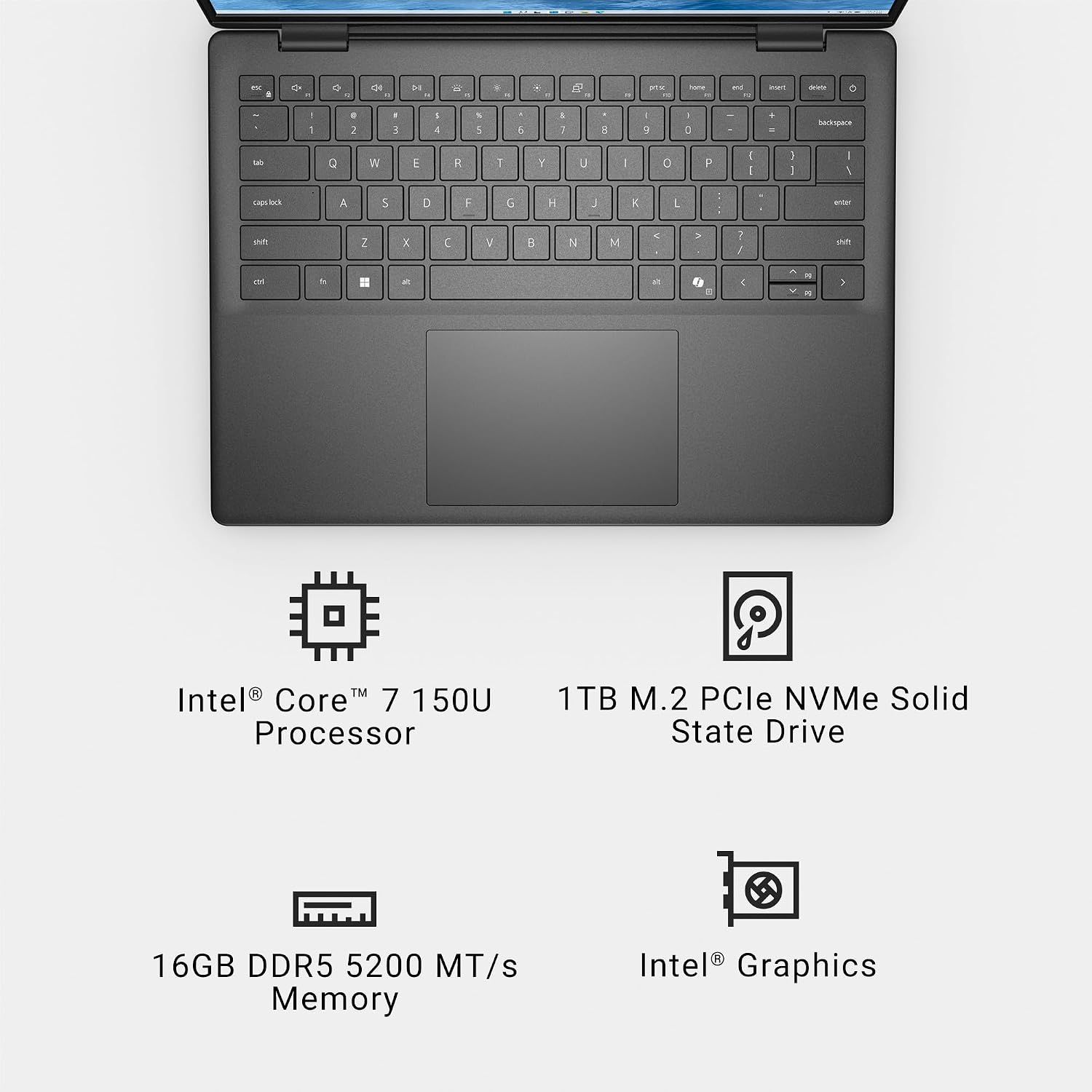 Dell Inspiron 5440 Laptop - 14.0-inch 16:10 FHD+ (1920 x 1200) Display, Intel Core 7-150U Processor, 16GB DDR5 RAM, 1TB SSD, Intel Graphics, Windows 11 Home, Onsite Service - Carbon Black