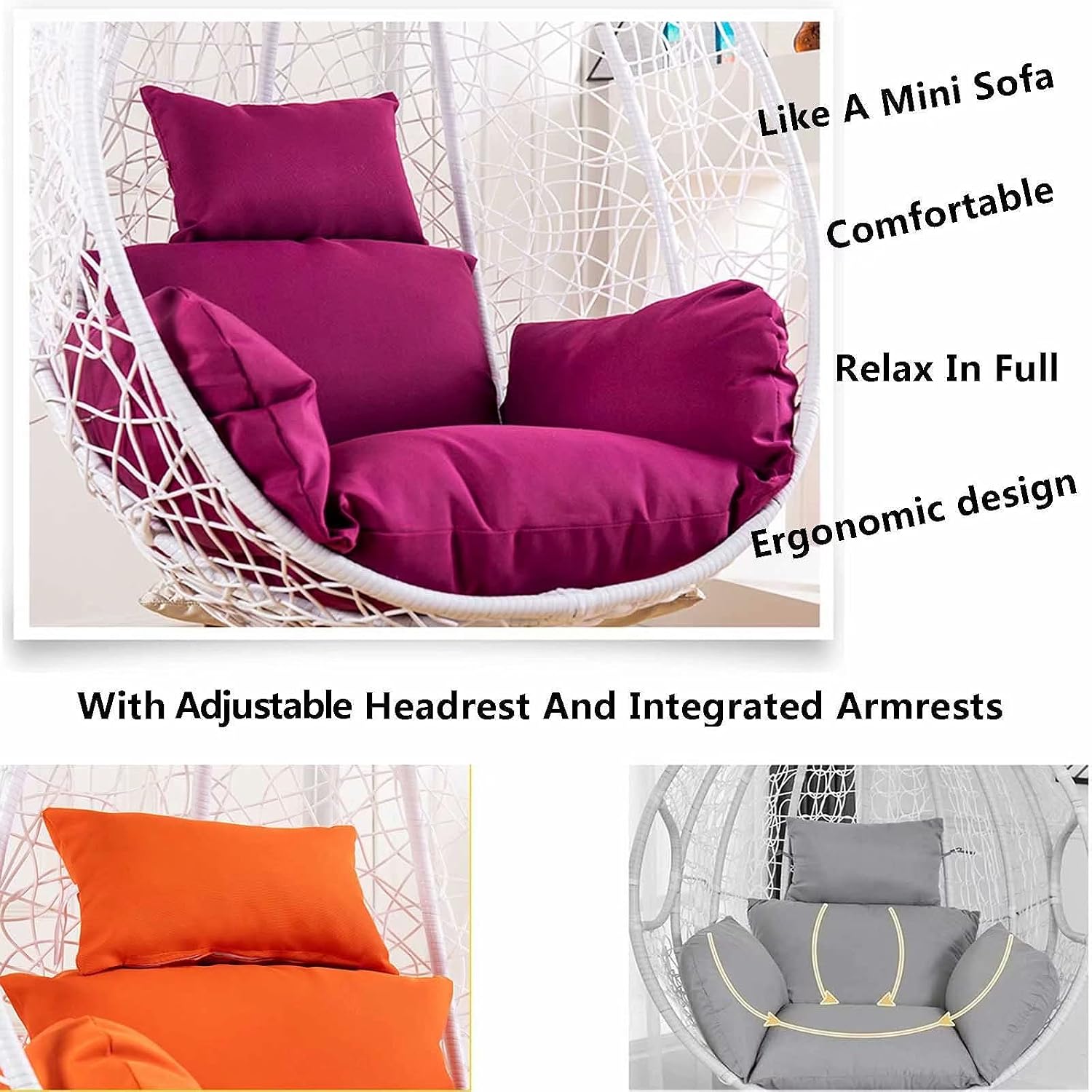 Egg Chair Cushion Only, Outdoor Hanging Swing Chair Cushion, Hanging Egg Chair Cushion Thick, Washable Cover Hanging Hammock Chair Cushion for Garden, Chair Pads Replacement Yellow