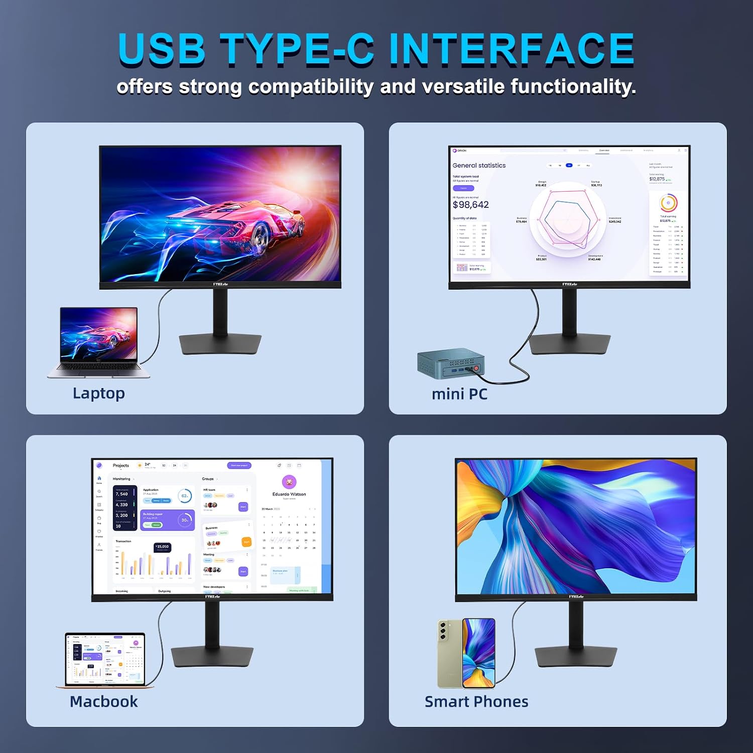 FYHXele 32 Inch Large Touchscreen Monitor QHD 1440P 100Hz,USB-C, HDMI, Displayport,Height/Swivel/Tilt/Rotating Adjustable Stand, IPS Multi-Touch PC Monitor for mall, Office, Gaming