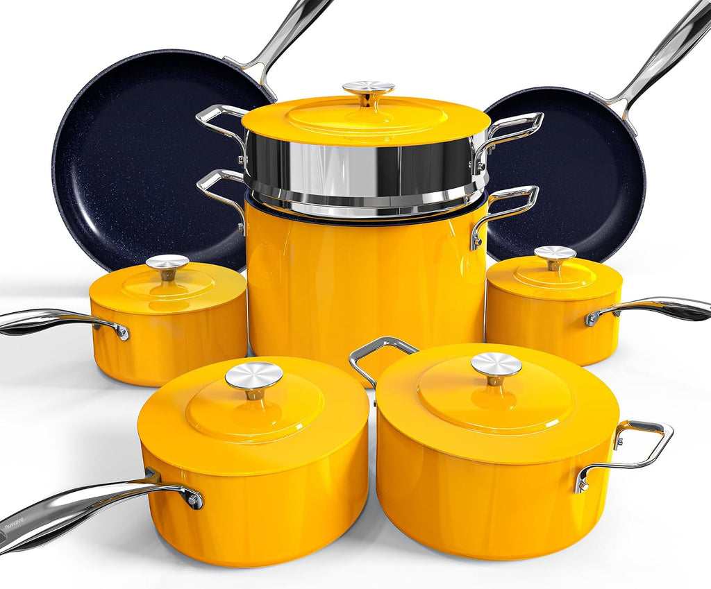 Nuwave Lux 13pc Forged Lightweight Cookware Set PFAS Free, Healthy G10 Duralon Ceramic Coating, Ultra Non-Stick, Stay-Cool Handles, Works on All Cooktops & Induction Ready
