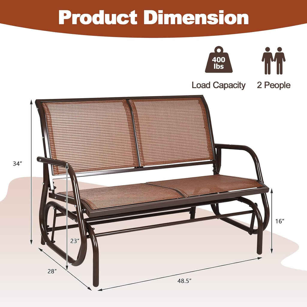 Tangkula 2 Person Patio Glider, Outdoor Swing Bench, Glider Loveseat Chair with Heavy-Duty Steel Frame, Breathable Seat Fabric, Rocking Chair for Poolside, Garden, Backyard, Porch