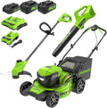 Greenworks 48V (24V x 2) 20' Cordless Battery Mower, 12' String Trimmer/Edger, & 320 CFM Blower Combo Kit w/ (2) 4.0Ah Batteries, (1) 2.0Ah Battery & Chargers