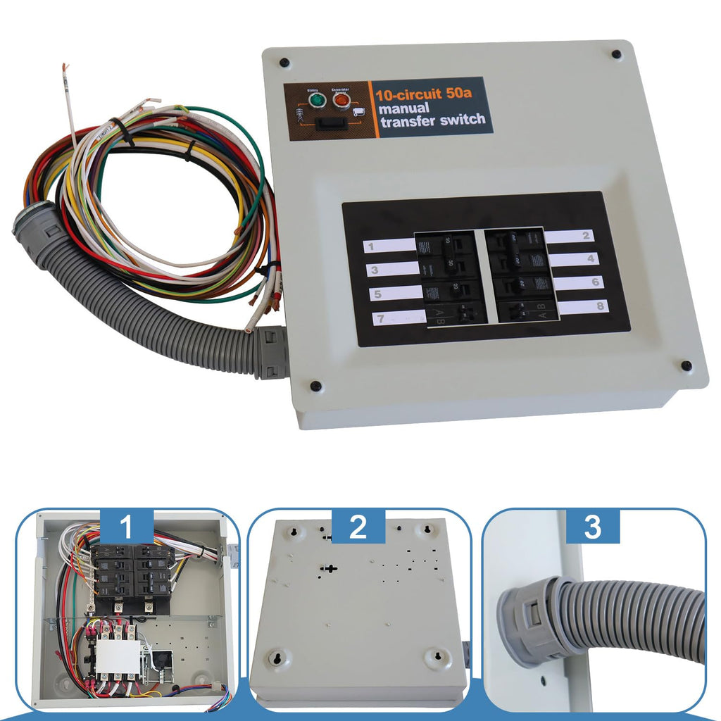 50 Amp Manual Transfer Switch Kit Indoor Pre-Wired – Compatible with Portable Generators Such as XG10000E, XP10000E, GP15000E, and GP17500E, for Generac 9854