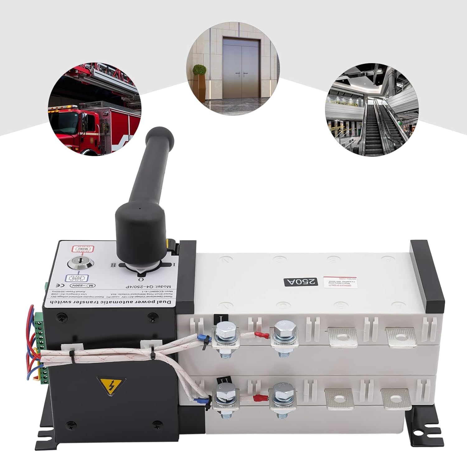 Dual Power Automatic Transfer Switch, 250A 4P Dual Power Generator Changeover Switch 110V Industrial Power Automatic Generator Transfer Switch for Factories, High-Rise Buildings, Shopping Malls