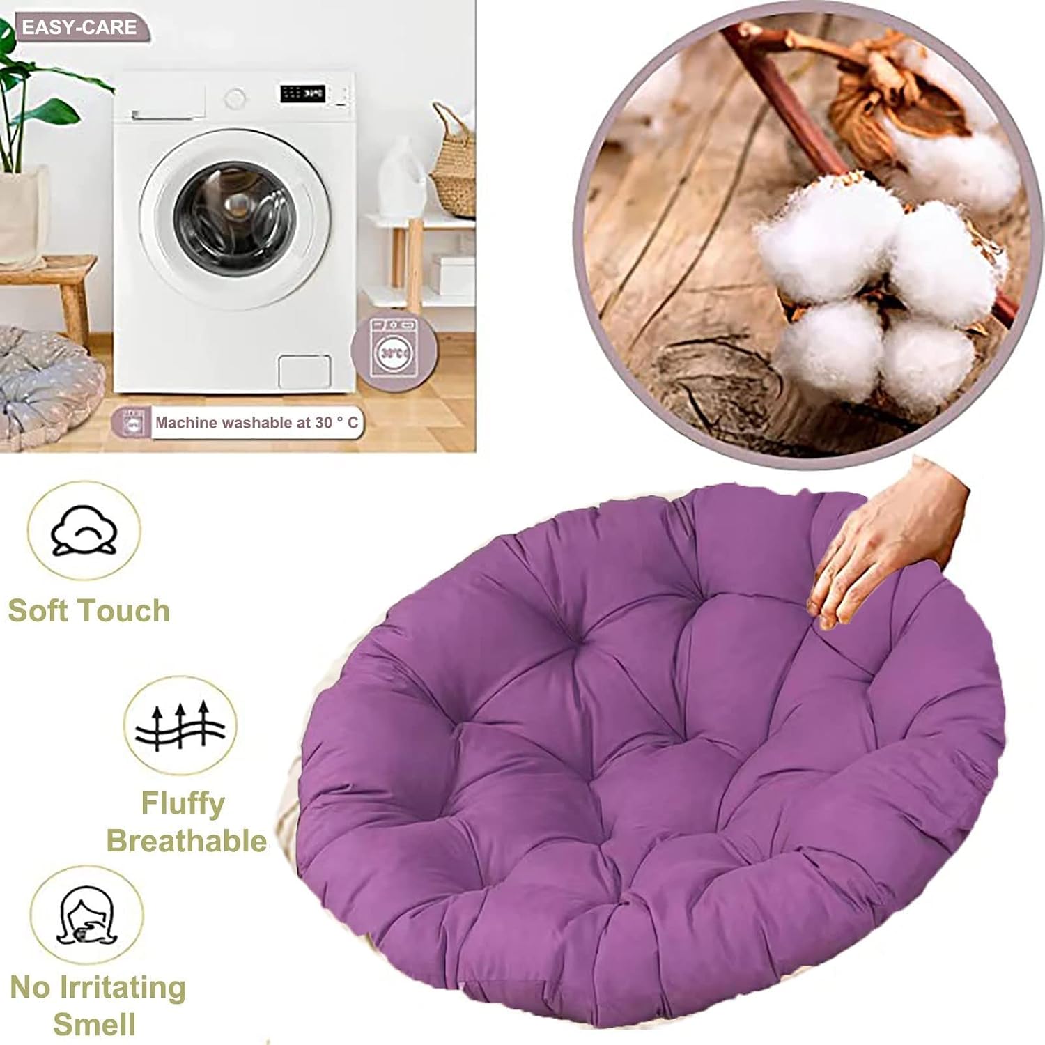 Papasan Chair Cushion, Swing Chair Cushion Rocker Chair Pads, Hammock Seating Cushion Pillow for Outdoor Indoor Hanging Egg Chair(Purple,110 * 110cm)