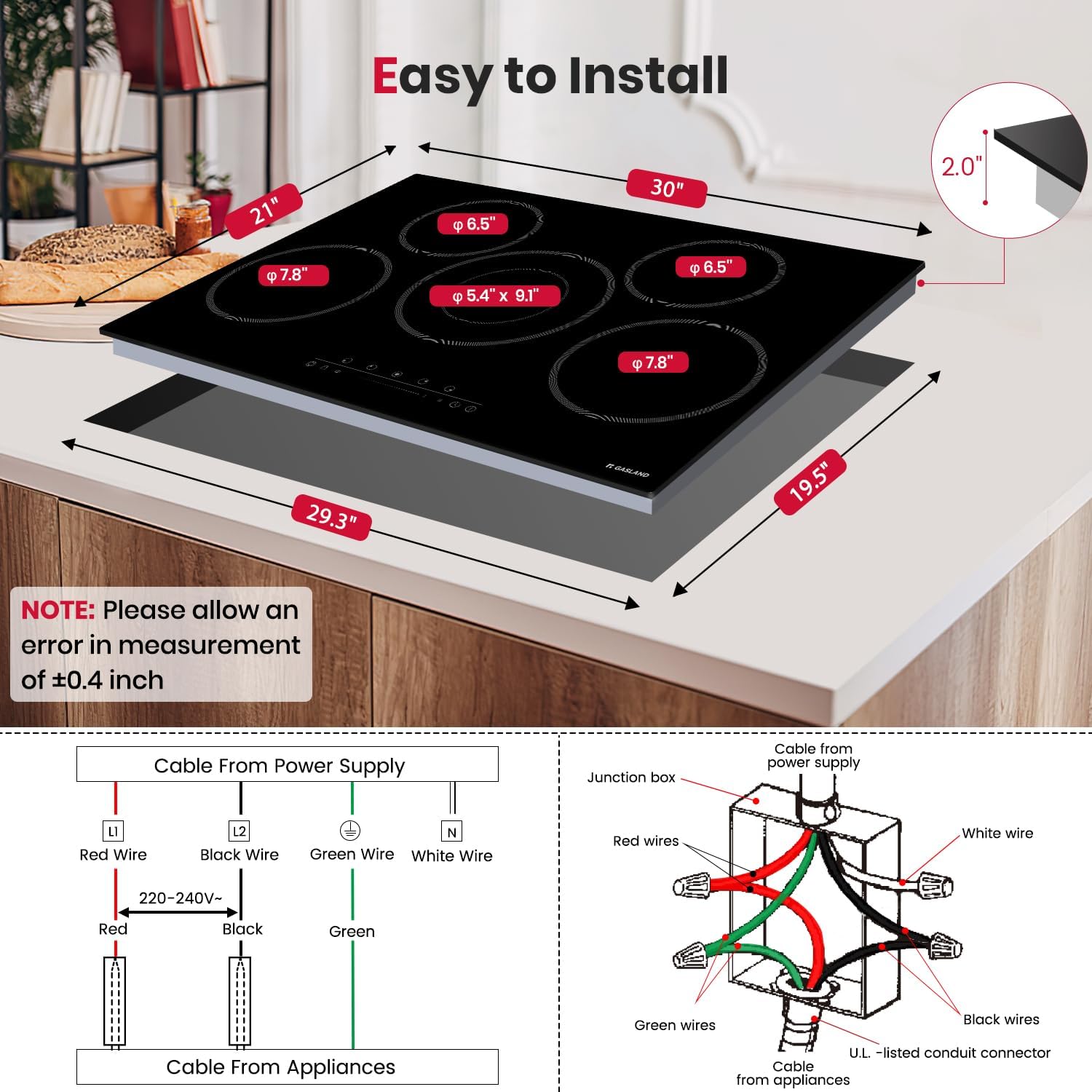 GASLAND 30 Inch Electric Cooktop 5 Burners, 8200W Built-in Radiant Glass Stove Top, 220V Electric Ceramic Cooktop with 9 Power Levels, Slide Touch Control, Child Safety Lock &Timer, Hard Wire