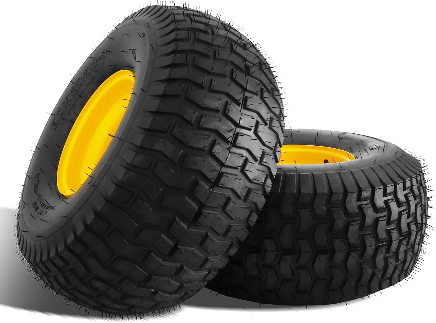 2Pcs 20x10.00-8 Lawn Mower Tires, Rear Tire and Wheel Assemblies for Riding Lawn Mowers, 4-Ply Tubeless Turf-Friendly Tires with 3/4' Borehole, 3.5' Offset Hub and 3/16' Keyway, 1190LBS Load Capacity