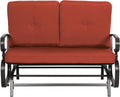 Outdoor Bench Patio Swing Glider Loveseat 2 Seats Rocking Chair, Wrought Iron Gliders for Outside Patio with Cushion (Red)