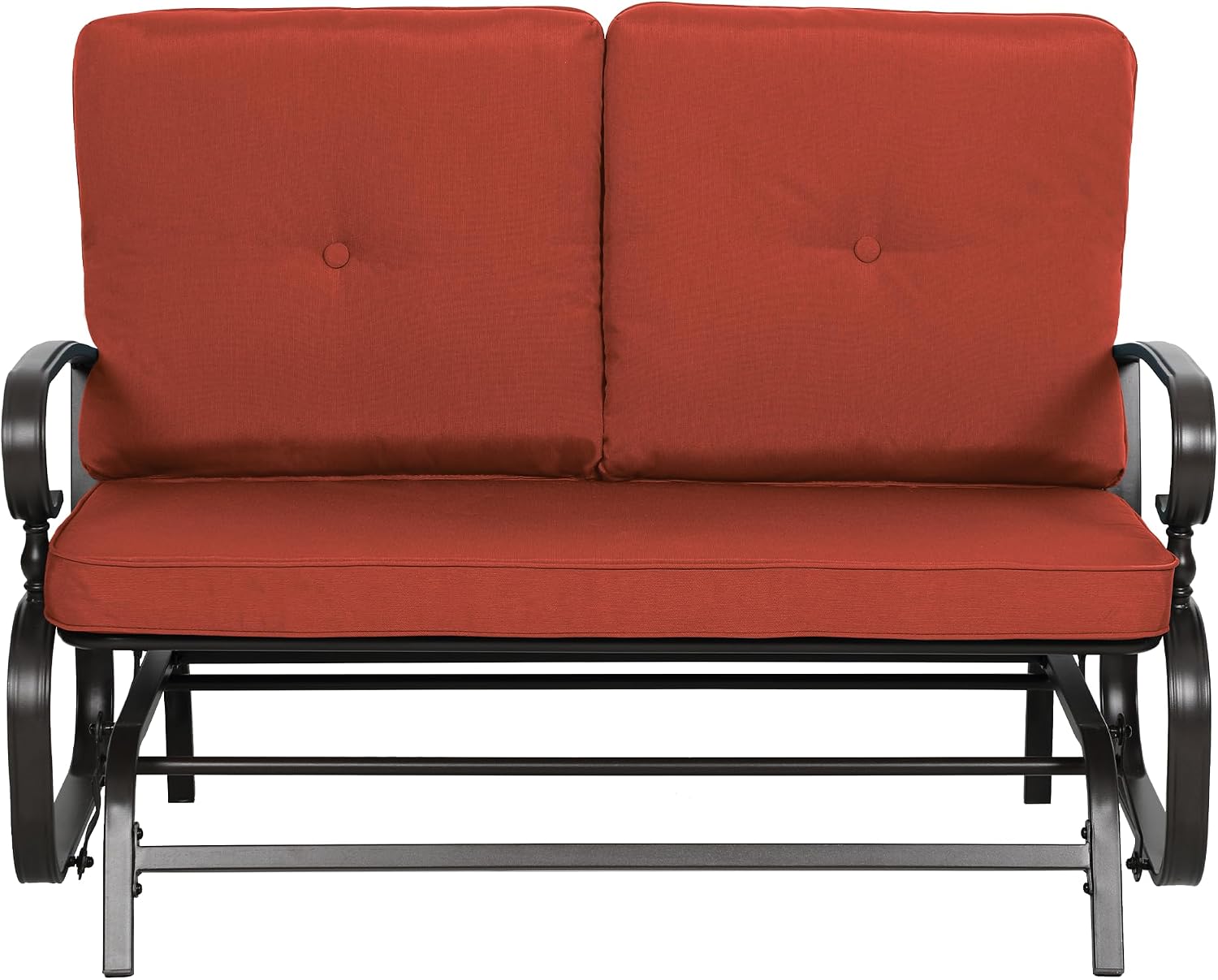 Outdoor Bench Patio Swing Glider Loveseat 2 Seats Rocking Chair, Wrought Iron Gliders for Outside Patio with Cushion (Red)