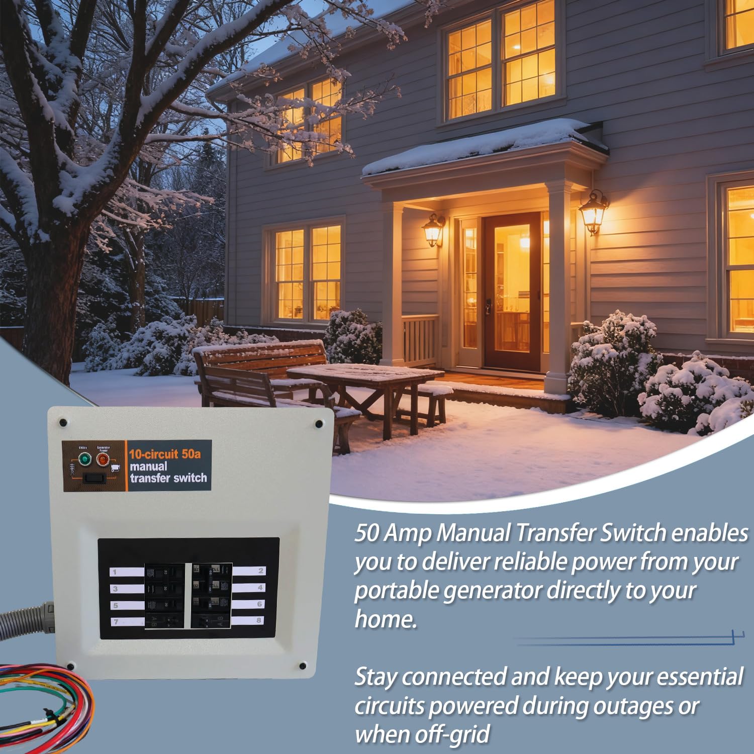 50 Amp Manual Transfer Switch Kit Indoor Pre-Wired – Compatible with Portable Generators Such as XG10000E, XP10000E, GP15000E, and GP17500E, for Generac 9854